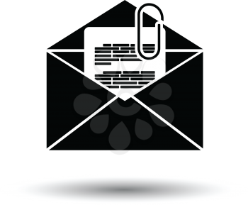 Mail with attachment icon. White background with shadow design. Vector illustration.