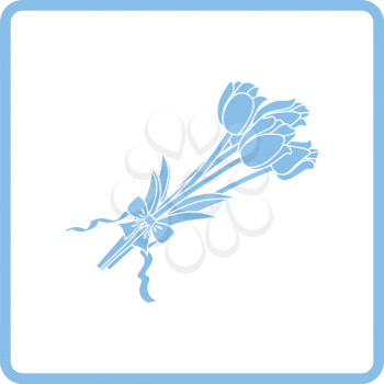 Tulips bouquet icon with tied bow. Blue frame design. Vector illustration.