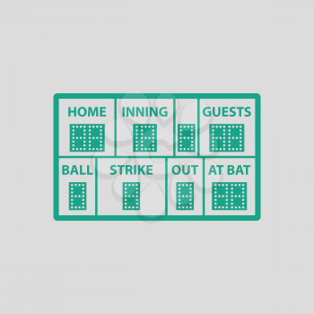 Baseball scoreboard icon. Gray background with green. Vector illustration.