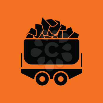 Mine coal trolley icon. Orange background with black. Vector illustration.