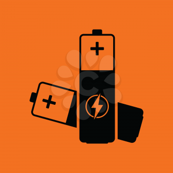Electric battery icon. Orange background with black. Vector illustration.