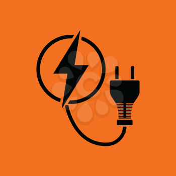 Electric plug icon. Orange background with black. Vector illustration.
