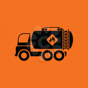 Fuel tank truck icon. Orange background with black. Vector illustration.