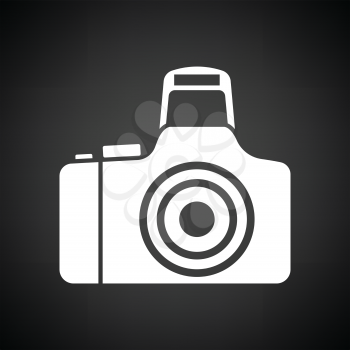 Photo camera icon. Black background with white. Vector illustration.
