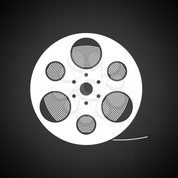 Film reel icon. Black background with white. Vector illustration.