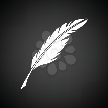 Writing feather icon. Black background with white. Vector illustration.