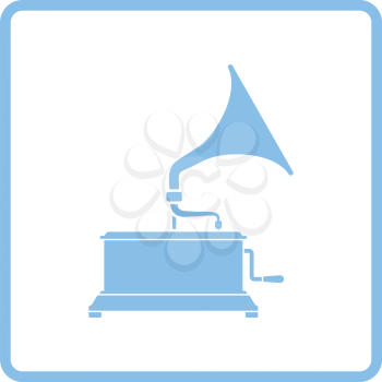 Gramophone icon. Blue frame design. Vector illustration.