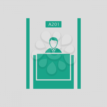 Bank clerk icon. Gray background with green. Vector illustration.