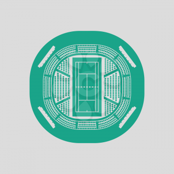 Tennis stadium aerial view icon. Gray background with green. Vector illustration.