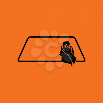 Wipe car window icon. Orange background with black. Vector illustration.