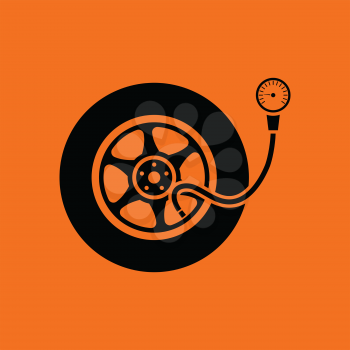 Tire pressure gage icon. Orange background with black. Vector illustration.