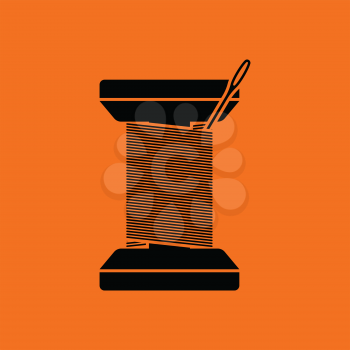 Sewing reel with thread icon. Orange background with black. Vector illustration.