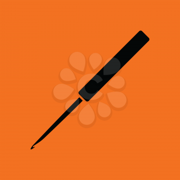 Crochet hook icon. Orange background with black. Vector illustration.