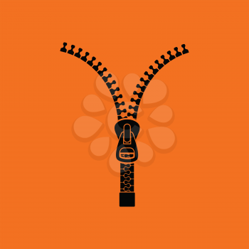 Sewing zip line icon. Orange background with black. Vector illustration.