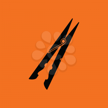 Cloth peg icon. Orange background with black. Vector illustration.
