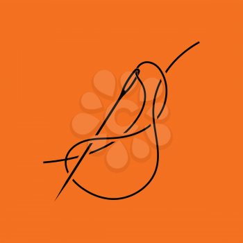 Sewing needle with thread icon. Orange background with black. Vector illustration.