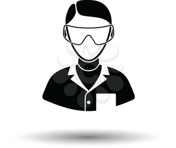 Icon of chemist in eyewear. White background with shadow design. Vector illustration.