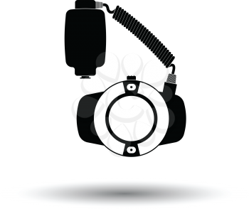 Icon of portable circle macro flash. White background with shadow design. Vector illustration.