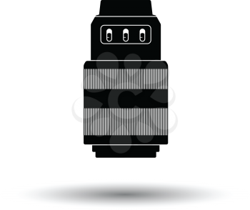 Icon of photo camera zoom lens. White background with shadow design. Vector illustration.