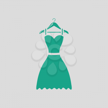 Elegant dress on shoulders icon. Gray background with green. Vector illustration.