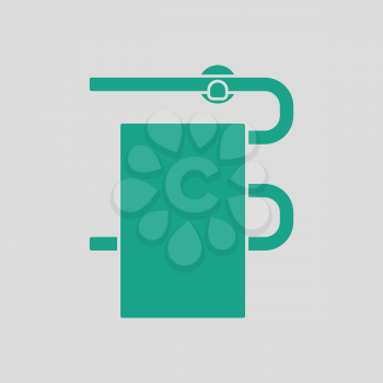 Heated towel rail icon. Gray background with green. Vector illustration.