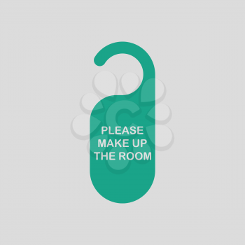 Mke up room tag icon. Gray background with green. Vector illustration.
