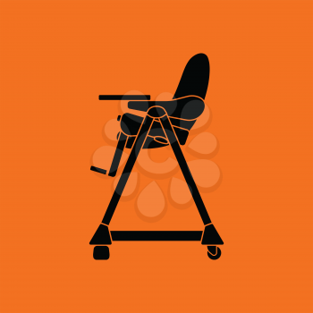 Baby high chair icon. Orange background with black. Vector illustration.