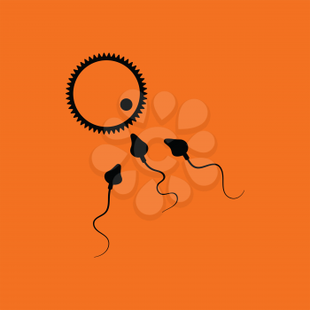 Sperm and egg cell icon. Orange background with black. Vector illustration.