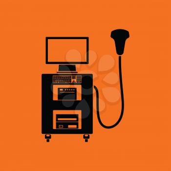 Ultrasound diagnostic machine icon. Orange background with black. Vector illustration.