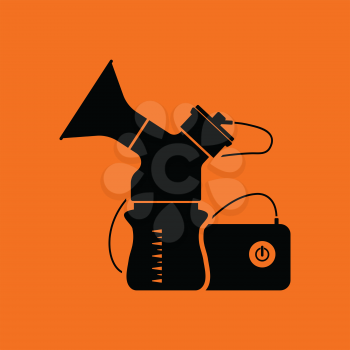 Electric breast pump icon. Orange background with black. Vector illustration.