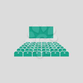 Cinema auditorium icon. Gray background with green. Vector illustration.
