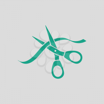 Ceremony ribbon cut icon. Gray background with green. Vector illustration.