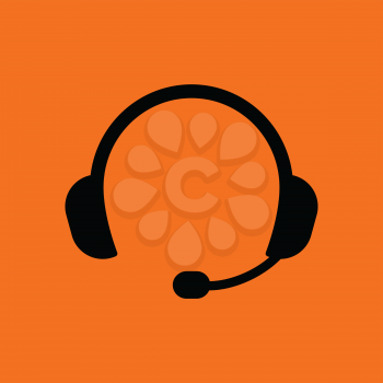 Headset icon. Orange background with black. Vector illustration.