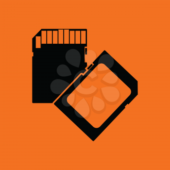 Memory card icon. Orange background with black. Vector illustration.