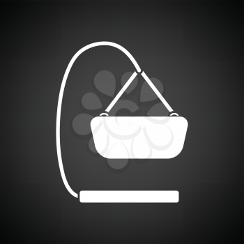 Baby hanged cradle ico. Black background with white. Vector illustration.