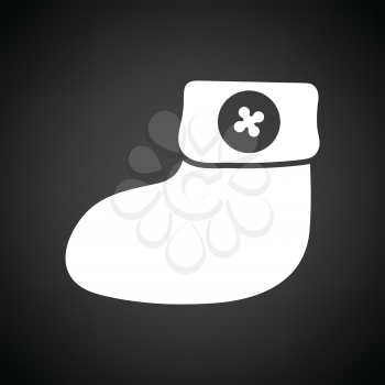 Baby bootie ico. Black background with white. Vector illustration.