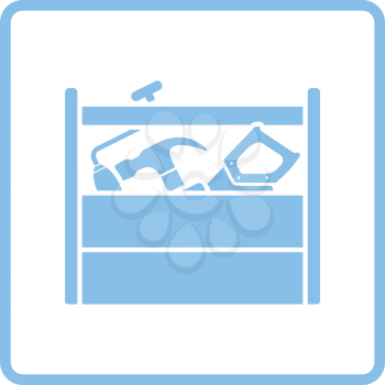 Retro tool box icon. Blue frame design. Vector illustration.