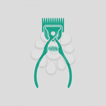 Pet cutting machine icon. Gray background with green. Vector illustration.