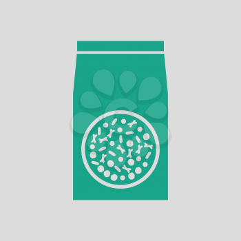 Packet of dog food icon. Gray background with green. Vector illustration.
