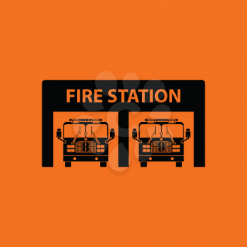 Fire station icon. Orange background with black. Vector illustration.