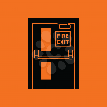 Fire exit door icon. Orange background with black. Vector illustration.
