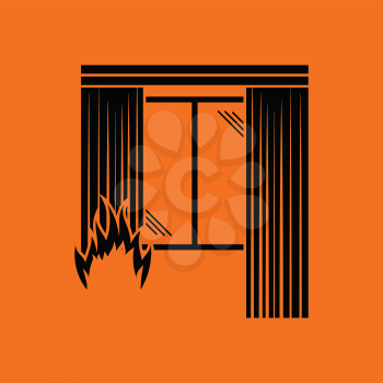 Home fire icon. Orange background with black. Vector illustration.