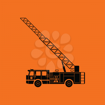 Fire service truck icon. Orange background with black. Vector illustration.
