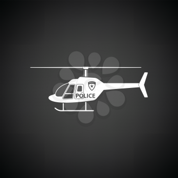 Police helicopter icon. Black background with white. Vector illustration.