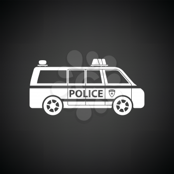 Police van icon. Black background with white. Vector illustration.