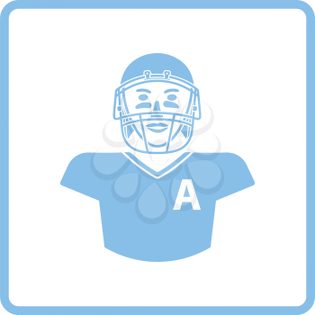 American football player icon. Blue frame design. Vector illustration.