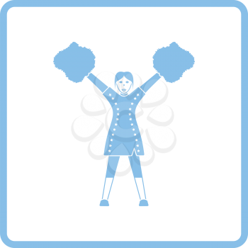 American football cheerleader girl icon. Blue frame design. Vector illustration.