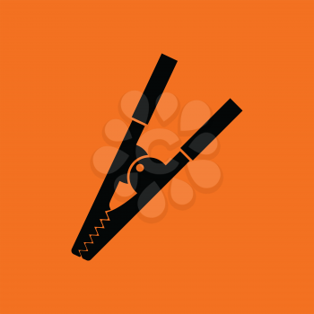 Crocodile clip icon. Orange background with black. Vector illustration.