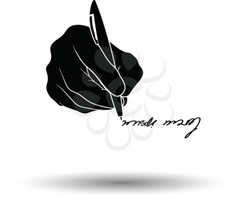 Signing hand icon. White background with shadow design. Vector illustration.