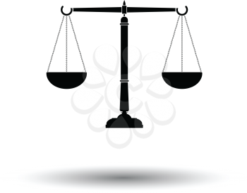 Justice scale icon. White background with shadow design. Vector illustration.